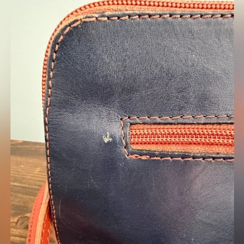Florence Made in Italy Navy & Brown Leather Crossbody with Silver Tone Hardware